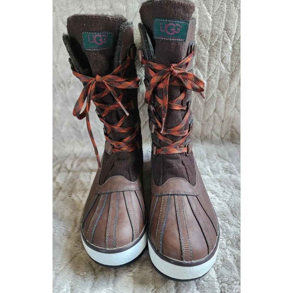 UGG Baroness Waterproof Lace Up Brown Winter Duck Boots Womens 6.5